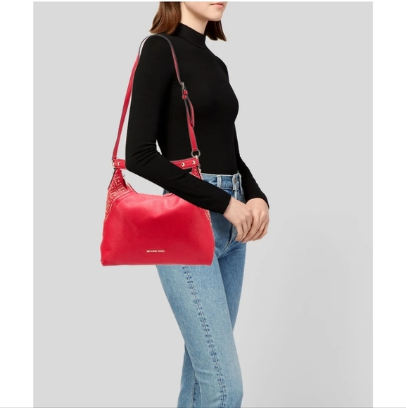 🍁🍂SET !!!Nwot Michael Michael Kors Stud Embellished Leather Hobo - Picture 2 of 12